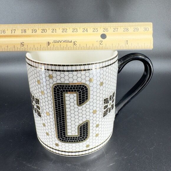 Anthropologie Bistro Tile Monogram Mosaic Letter C Porcelain Coffee Mug Cup - Picture 2 of 10